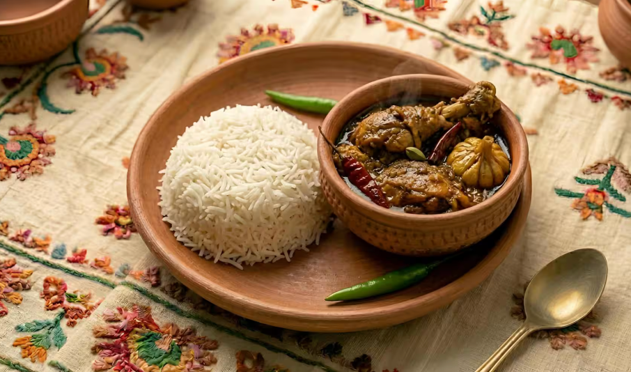 Bihari Chicken Curry With Rice Meal | Chicken Bhaat