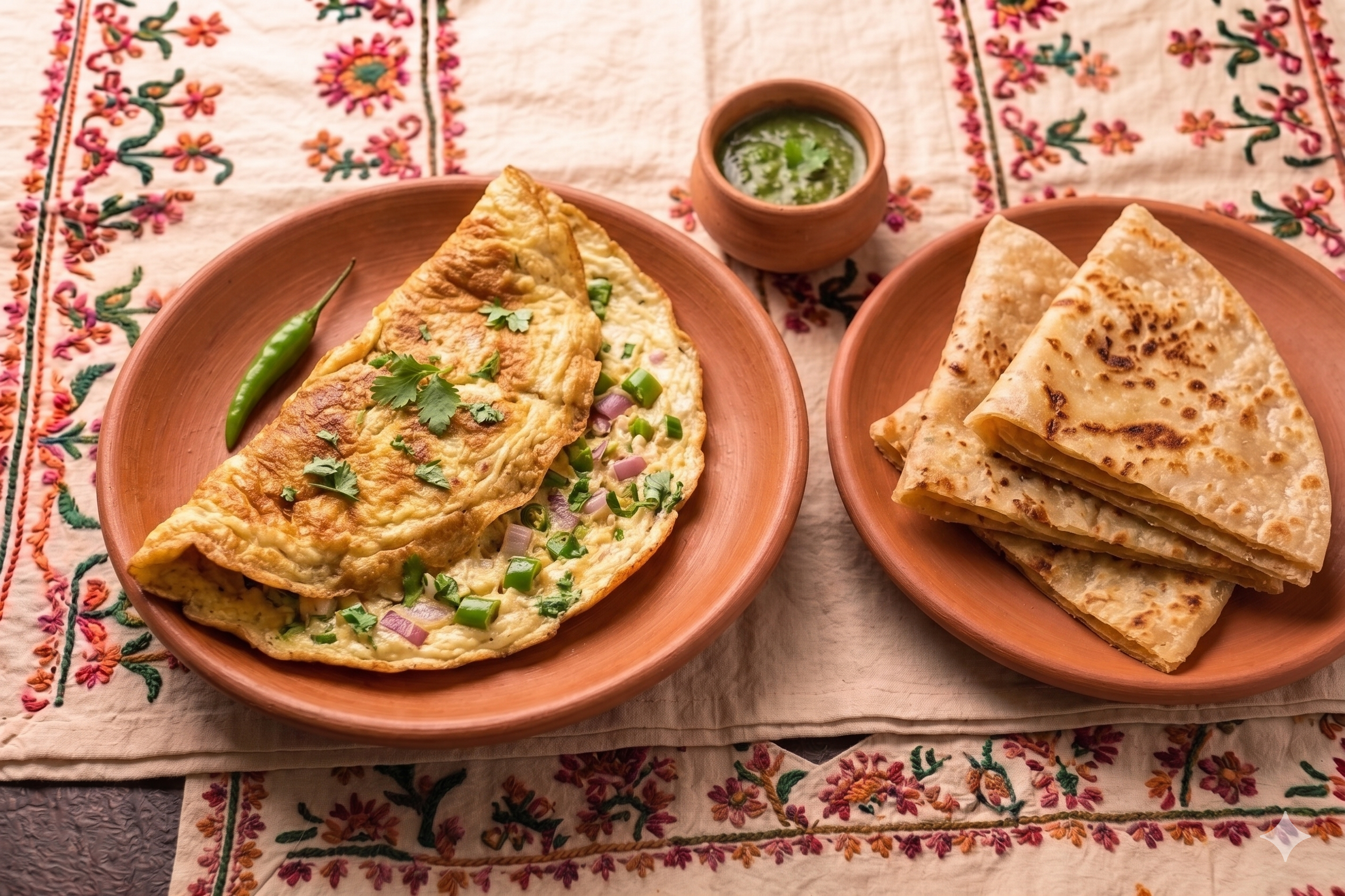Bihari Omelette + 3 Triangle Parathas
