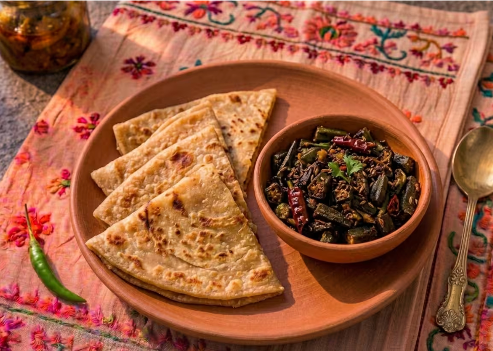 Triangle Paratha With Bhindi Bhujia [3 Parathas]