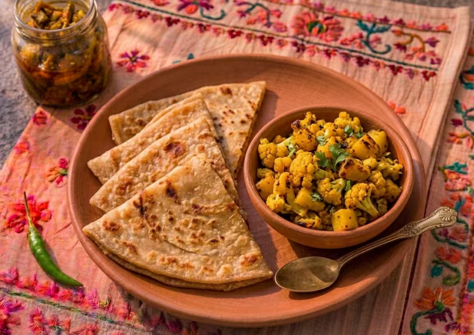 Triangle Paratha With Gobhi Aloo [3 Parathas]