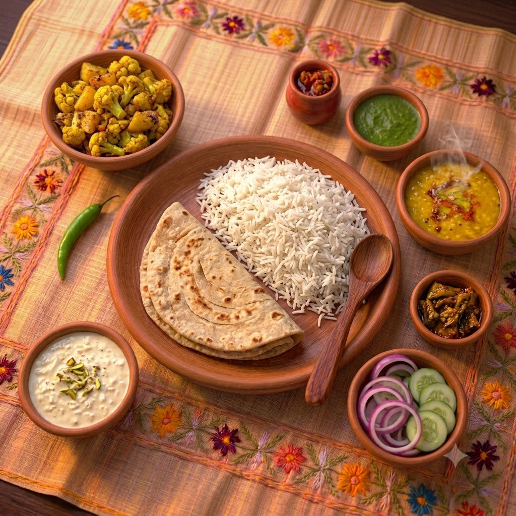 Pahuna Gobhi Aloo Bhujia Thali