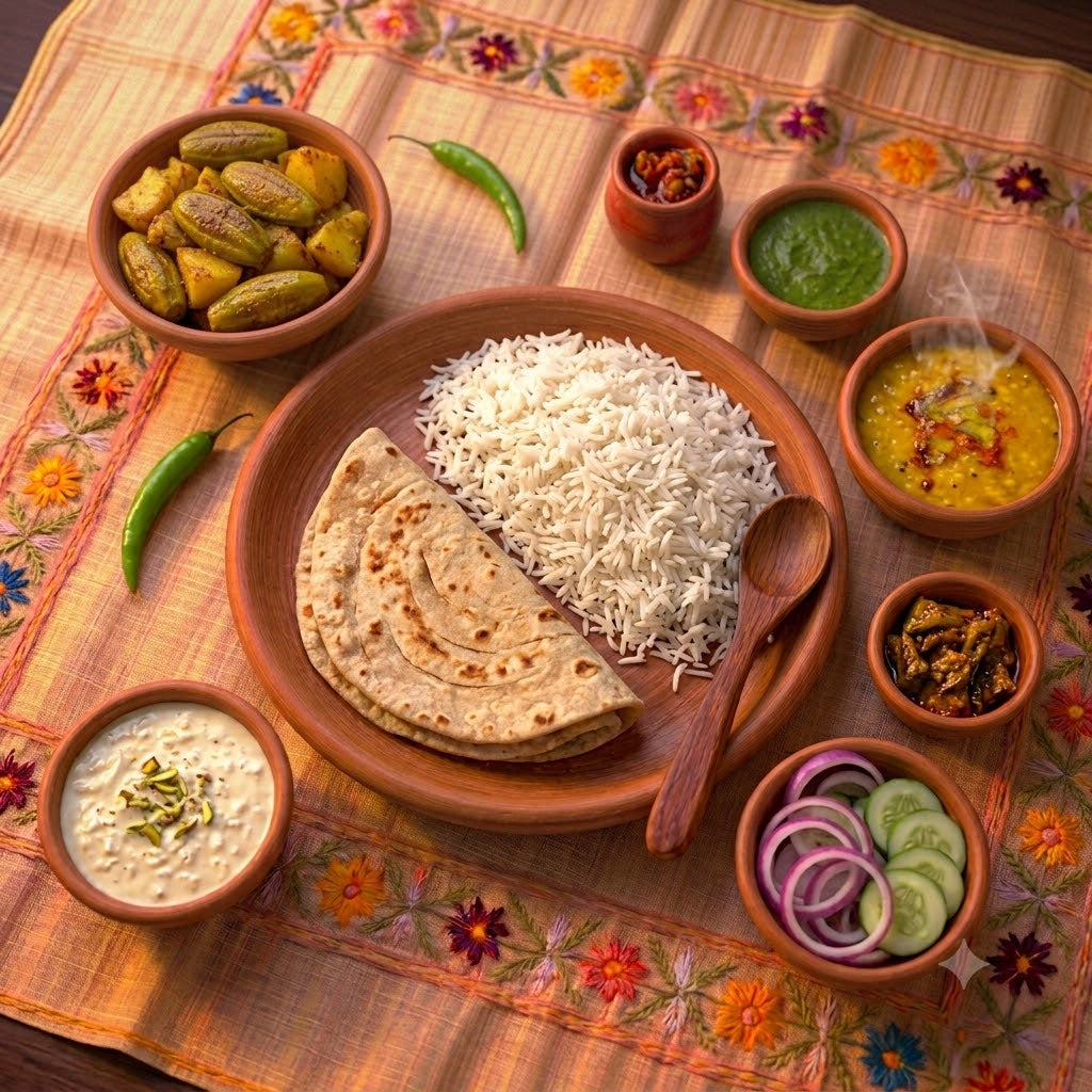 Pahuna Parwal Aloo Bhujia Thali